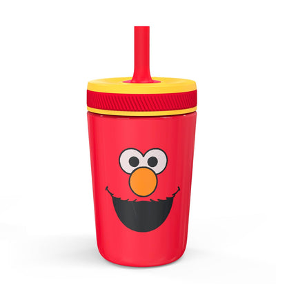 Zak Designs Vaso de Acero Inoxidable con Popote 12oz - Barrio Sésamo (Elmo)