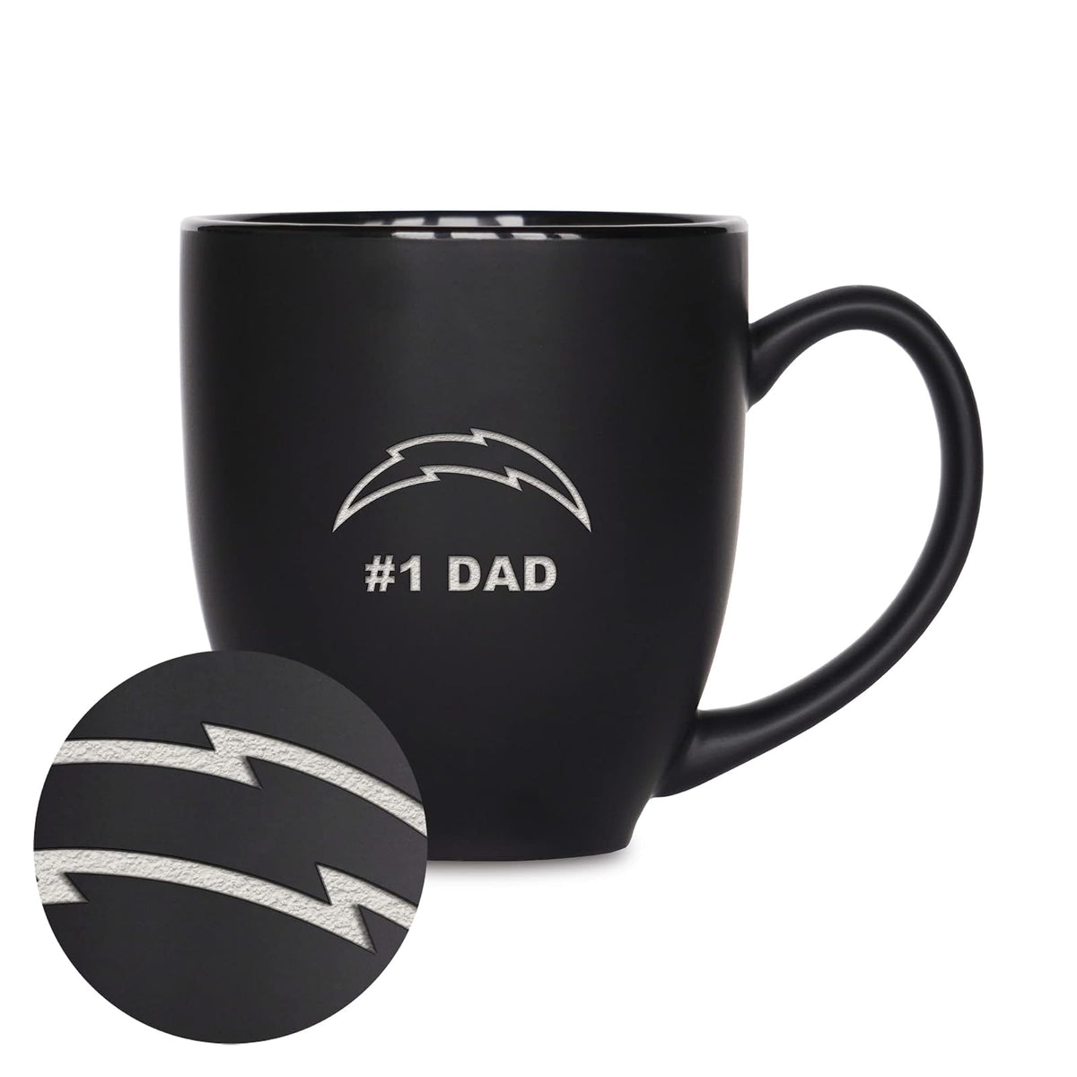 Rico Industries NFL Taza de Cerámica #1 Dad, Grabado con Láser, Negro Mate - Los Angeles Chargers