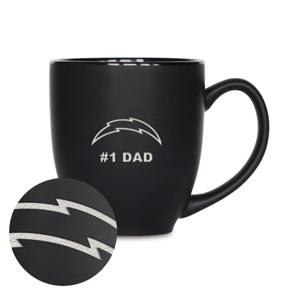Rico Industries NFL Taza de Cerámica #1 Dad, Grabado con Láser, Negro Mate - Los Angeles Chargers