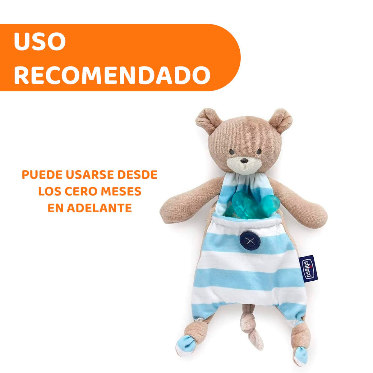 CHICCO, Porta Chupón Pocket Friend, Color Azul