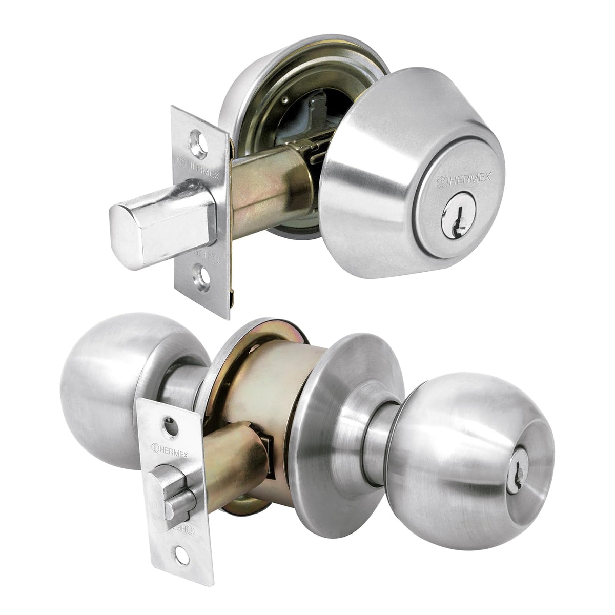 Hermex Combo de Cerraduras para Puerta CMB-62P - Cromo mate - Llave-llave