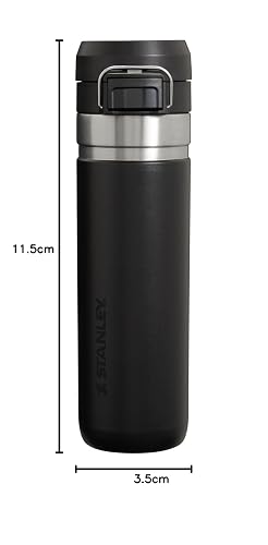 Stanley Quick Flip GO - Botella de agua de 24 onzas, tapa de botón a presión, a prueba de fugas y plegable para viajes y deportes, acero inoxidable aislado, sin BPA, negro 2.0