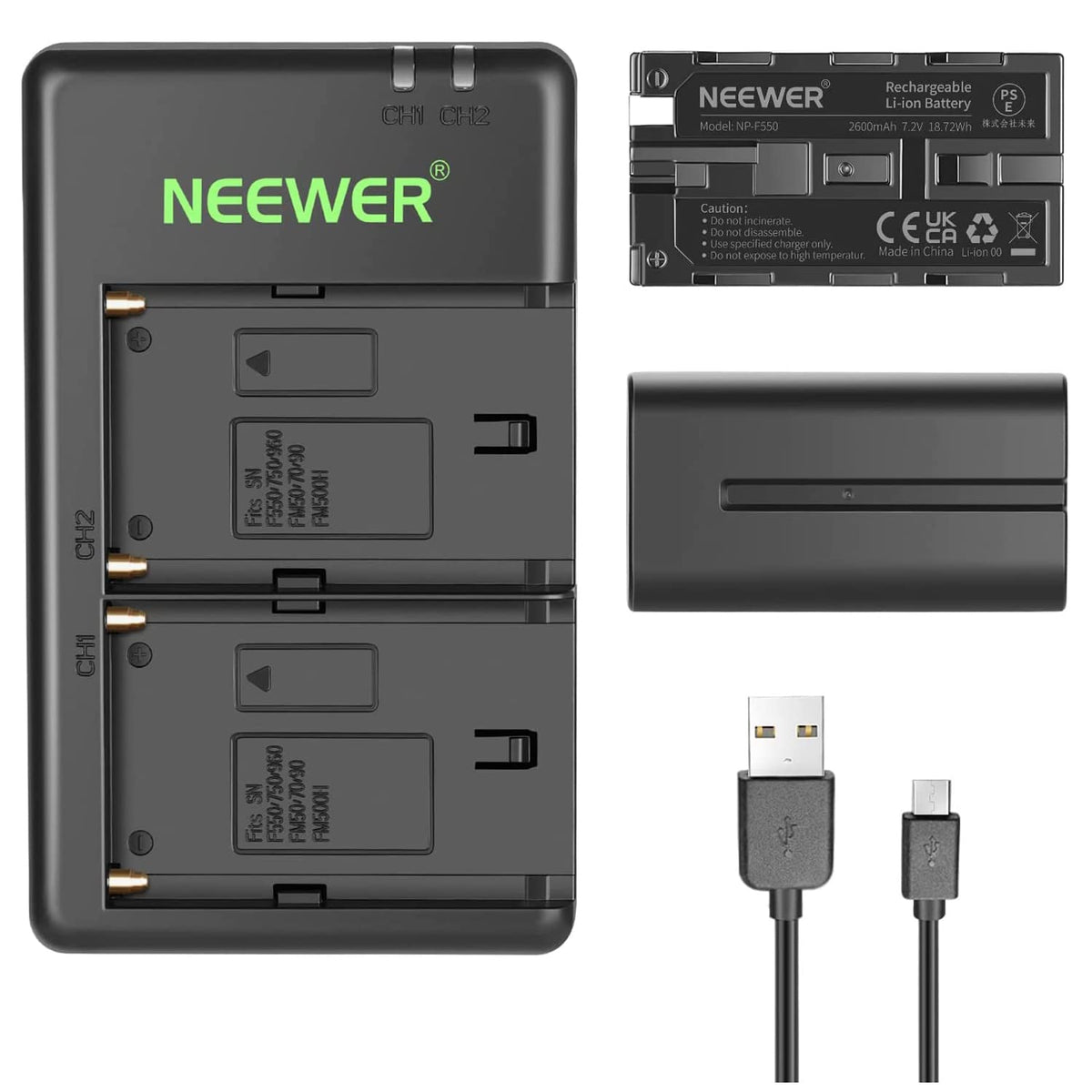 NEEWER Batería Repuesto y Cargador Set para EN-EL25, 2 Pack 1350mah Batteries & Cargador USB Doble Canal Tipo C Compatible con Nikon Z30 Z50 ZFC Camera 4241 EN-EL25 Battery MH-32 Charger