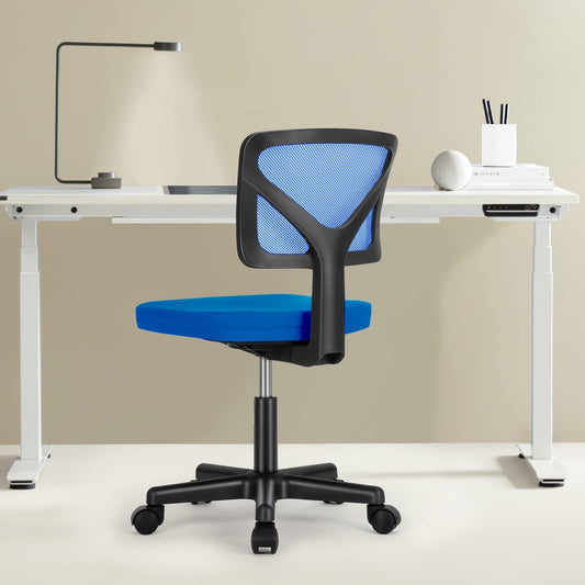 Sweetcrispy - Silla de computadora de Oficina, ergonómica, con Respaldo bajo, con Ruedas, Asiento cómodo sin Brazos, Soporte Lumbar para el hogar, recámara, Estudio, Estudiante, Adultos, Color Azul