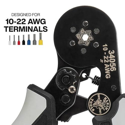 Klein Tools 34056 Pinza ponchadora hexagonal de férulas para cable de 10-22 AWG
