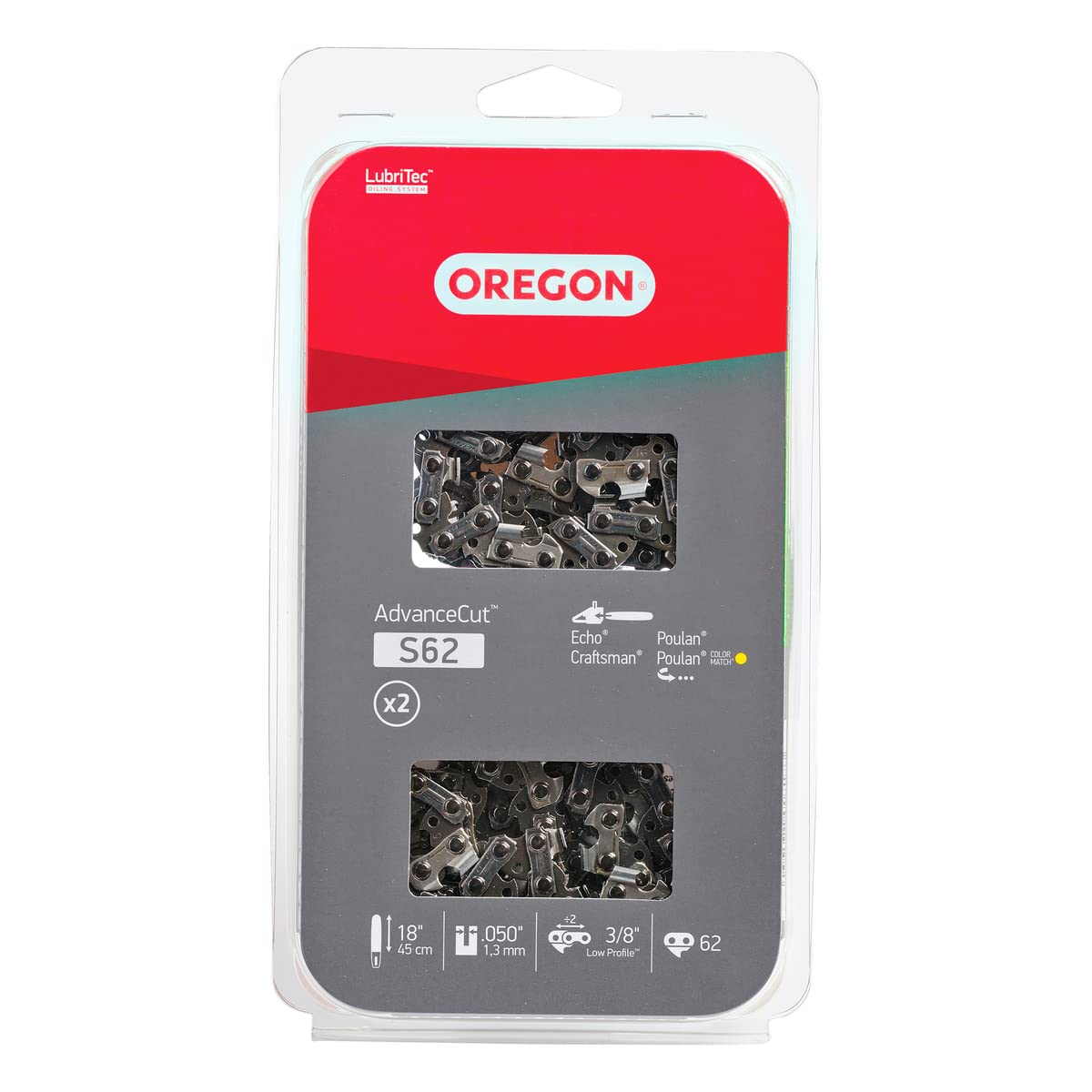 Oregon S62T AdvanceCut Cadena de Motosierra de 18 Pulgadas, Compatible con Echo, Craftsman, Poulan (Paquete de 2)