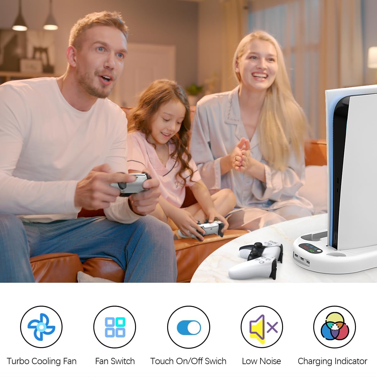 AMZDM for PS5 Stand Cooling Station with Dual PS5 Charging Station Playstation 5 Console Cooler Docking Station with Cooling Fan PS5 Controller Fast Charging PS 5 Disc & Digital Standard Version White