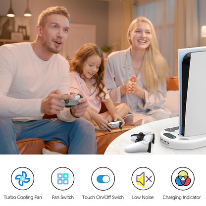 AMZDM for PS5 Stand Cooling Station with Dual PS5 Charging Station Playstation 5 Console Cooler Docking Station with Cooling Fan PS5 Controller Fast Charging PS 5 Disc & Digital Standard Version White