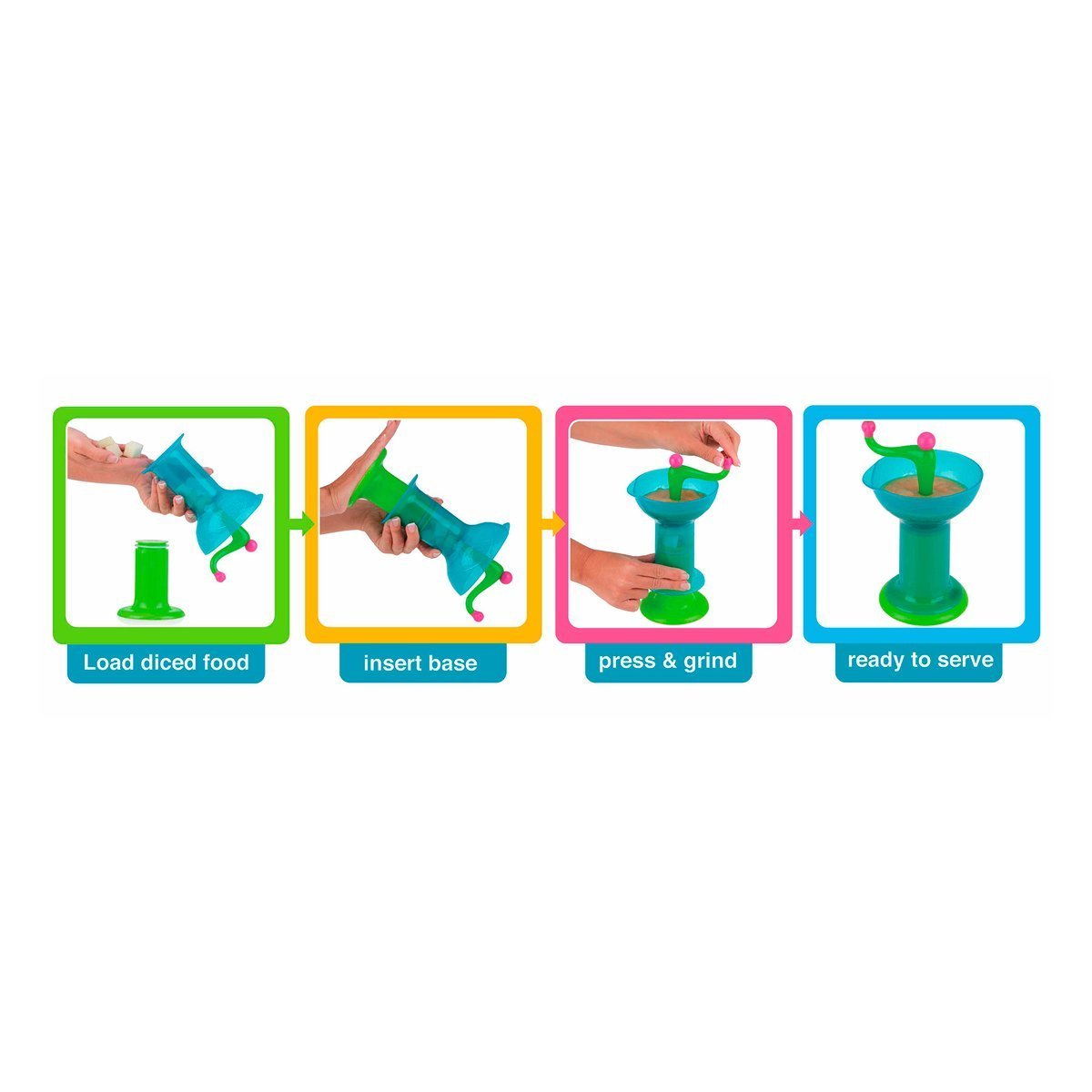 Nuby Elaborador de papillas con aspas, ideal para moler con facilidad frutas, verduras y carne, color, paquete de 1
