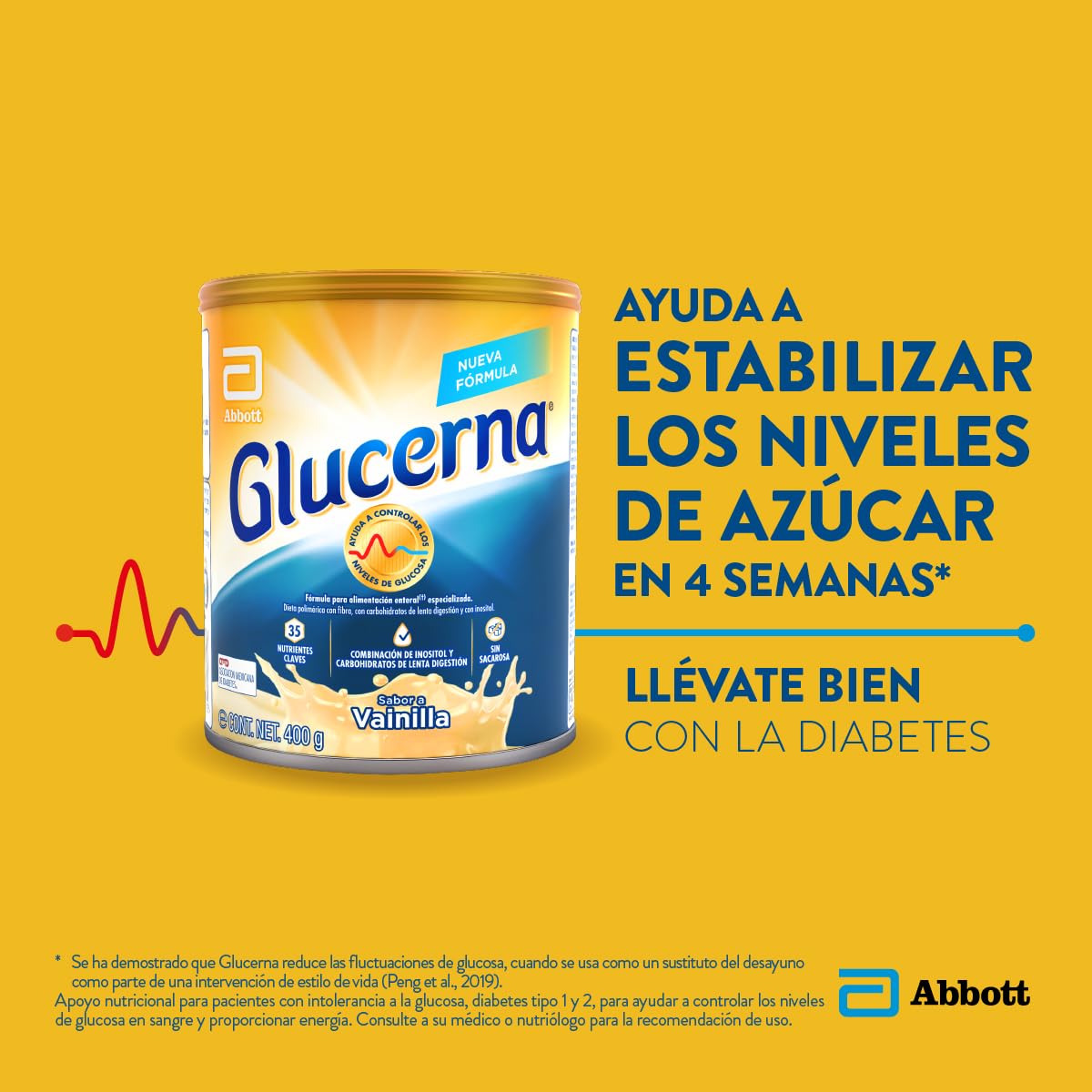 Glucerna Vainilla- Alimentación Especializada para Diabetes Polvo 400 g | Ideal para personas con diabetes tipo 1 y 2. Ayuda a estabilizar los niveles de glucosa en 4 semanas