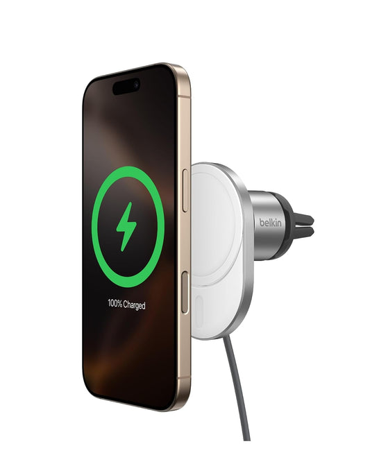Belkin BoostCharge Pro - Cargador inalámbrico para Automóvil con compatibilidad MagSafe de 15 W, Soporte magnético Compatible con iPhone 12 en adelante