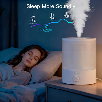 Humidificador MegaWise Topfill con luz nocturna de 7 colores, gran capacidad de 3,5 L, diseño antifugas y vapor fino.