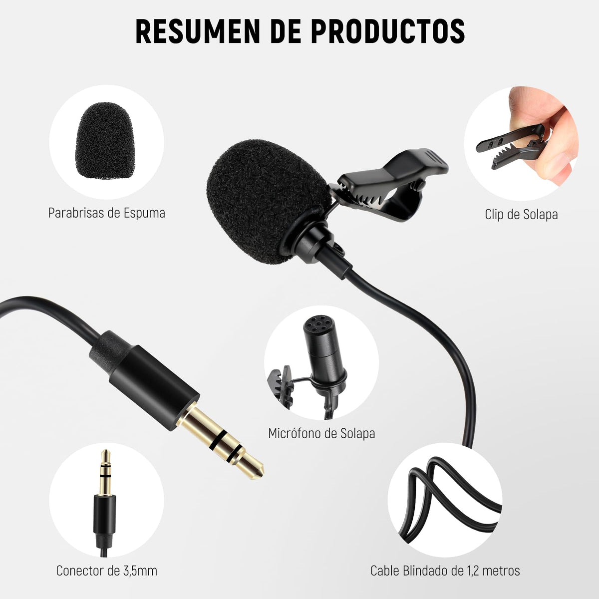 NEEWER 2 Pack Lavalier Lapel Microphone para dji Mic Wireless Transmisores, Compatible con Rode Wireless GO II 2, Condensador Omnidireccional, Cable Micrófono Solapa para Youtube Live Streaming, CM5