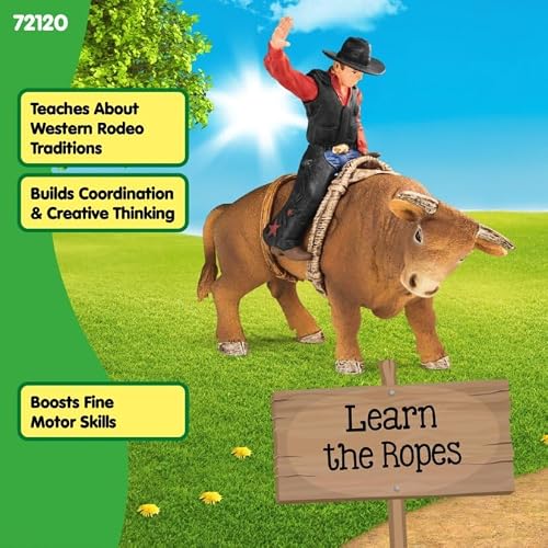 Schleich Farm World Cowboy Bull Riding Juego de 4 Piezas de Juguete Vaquero para Aficionados al Rodeo y niños a Partir de 3 años