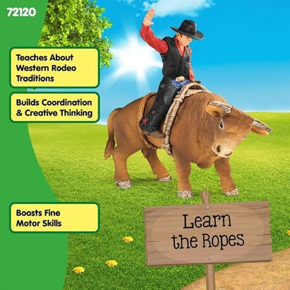 Schleich Farm World Cowboy Bull Riding Juego de 4 Piezas de Juguete Vaquero para Aficionados al Rodeo y niños a Partir de 3 años