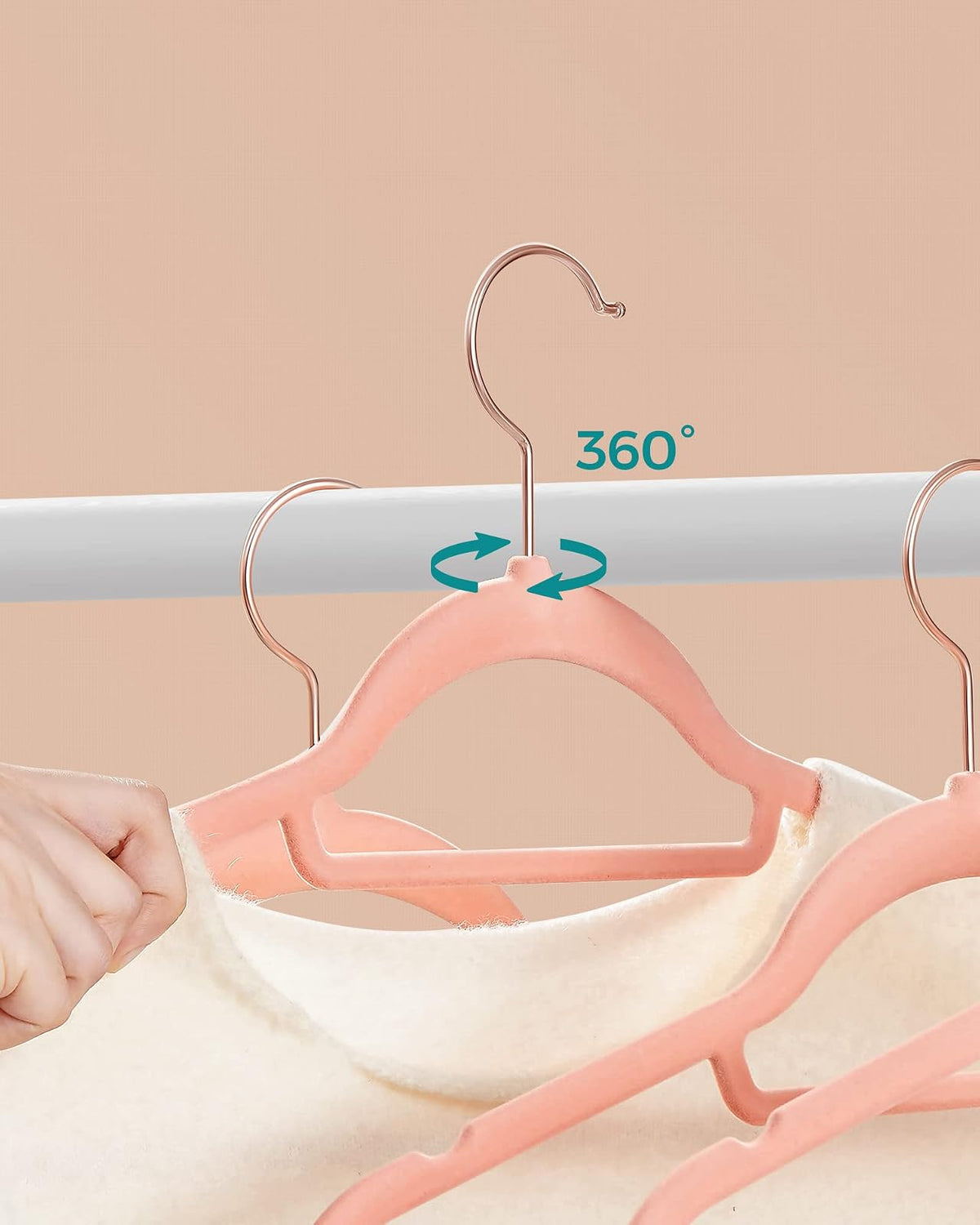 SONGMICS Juego de 50 Percha de Terciopelo, Antideslizantes | con Barr y Gancho, 0.6 cm Espesor, 43.5 cm Largo, Oro Rosa y Rosa Claro, Colección BREANNA MCRF21PK50