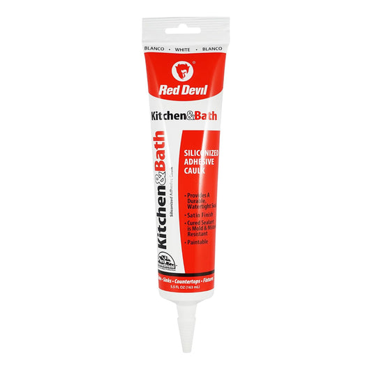 Red Devil 0405 DuraGuard Kitchen And Bath Siliconized Acrylic Caulk, 5.5 Oz, Squeeze Tube, Paste, White