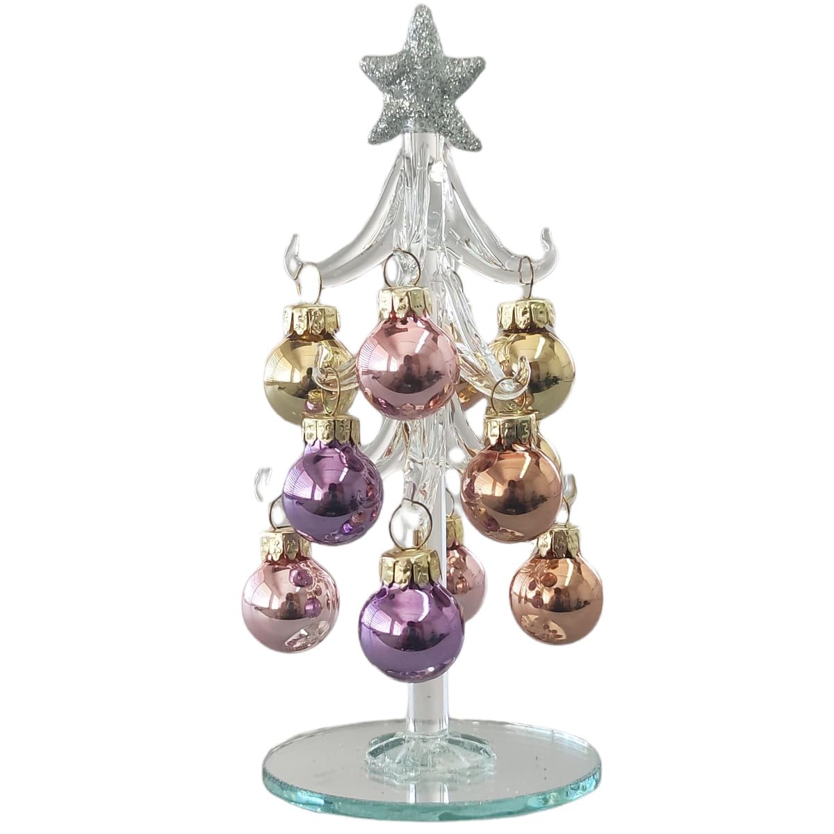 Running Decora | Árbol Navideño De Vidrio Transparente | Esferas Tono Pastel Metálicas | Adornos Navideños | 15 cm