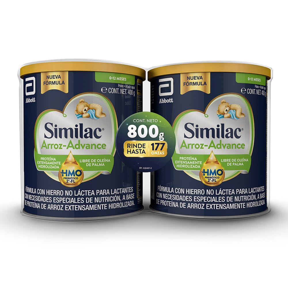 Similac Arroz-Advance Fórmula No Láctea con Hierro, 0 a 12 Meses, 400 g - 2 Pack de 400g