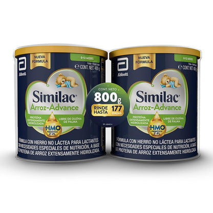 Similac Arroz-Advance Fórmula No Láctea con Hierro, 0 a 12 Meses, 400 g - 2 Pack de 400g