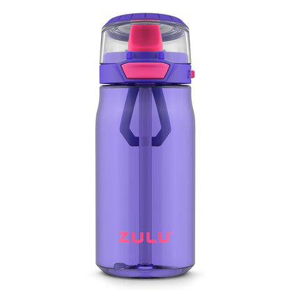 ZULU Kids Flex - Botella de agua de plástico Tritan de 16 onzas con boquilla de silicona, tapa abatible a prueba de fugas y bucle de transporte suave al tacto para mochila escolar, lonchera y deportes
