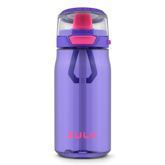 ZULU Kids Flex - Botella de agua de plástico Tritan de 16 onzas con boquilla de silicona, tapa abatible a prueba de fugas y bucle de transporte suave al tacto para mochila escolar, lonchera y deportes