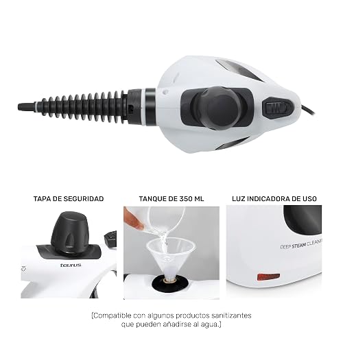 TAURUS MEDUSA CLEAN | Limpiador de vapor sanitizante | Vapor a presión 3 bar | Plancha vertical Elimina olores y bacterias | Limpieza ecológica sin químicos | 9 accesorios | Tanque 350 ml