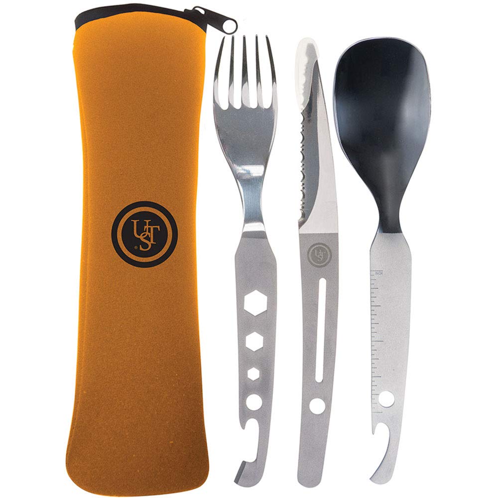 UST Utilitensil - Juego de utensilios multifuncionales de acero inoxidable y estuche de transporte para tus necesidades de campamento, mochilero o emergencia al aire última intervensión