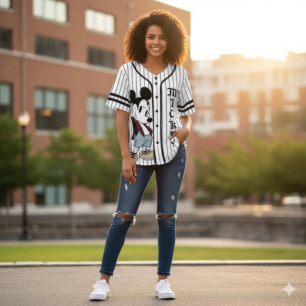 Disney - Playera de béisbol clásica con Botones para Mujer