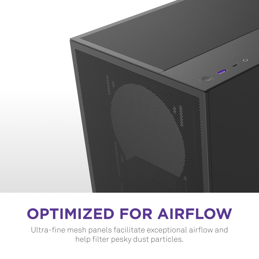 NZXT Gabinete H5 Flow ATX Negro con Cristal Templado, USB 3.2 y USB Tipo-C – Torre para PC Gaming