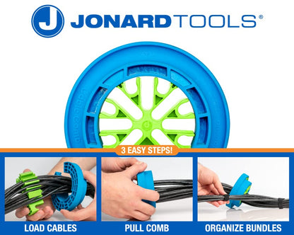 Jonard Tools Cable Comb Organizer CCB-34 | Azul/verde, CAT6A CAT7, hasta 24 cables, 9.14 mm diámetro, ranuras para dedos