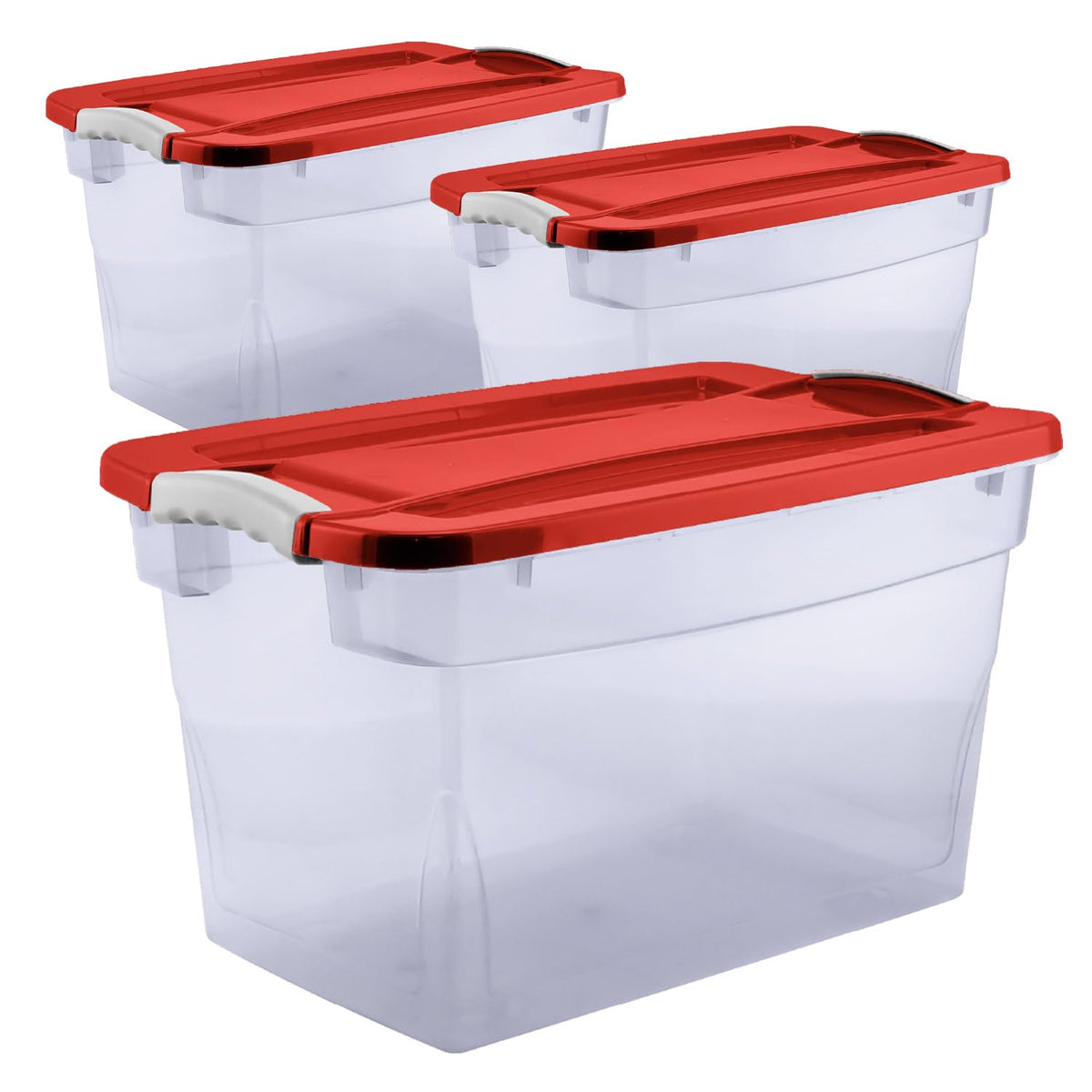 Set de 3 Cajas de Almacenamiento 28 L con Cierre Click Color Rojo