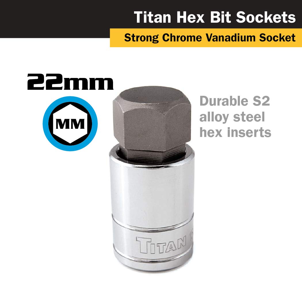 Titan Tools 15622 22 mm 1/2" Drive Hex Bit Socket