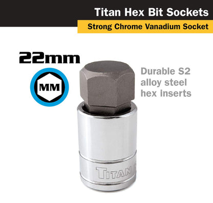 Titan Tools 15622 22 mm 1/2" Drive Hex Bit Socket