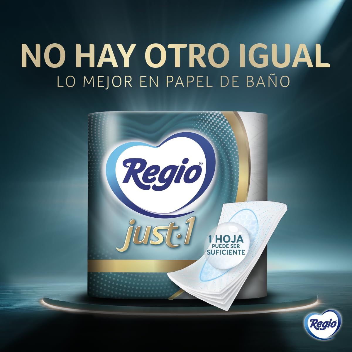 Regio Just 1 Papel Higiénico, Con Hojas Cuádruples 50% Mas Gruesas, Centro Suave, 12 Rollos