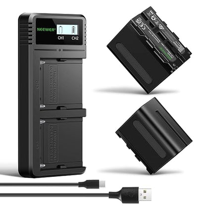 NEEWER 2 NP-F970 7800mAh Baterías Repuesto para Sony FX3/FX30/A7, para Canon R5, para Nikon Z8, Camera Battery con LCD Dual USB C Cargador Rápido para Handycam Cámara Monitor Luz Video LED Deslizador