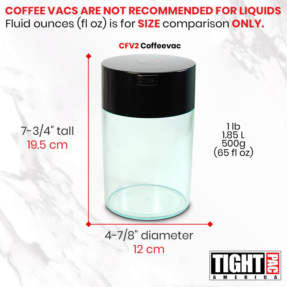 Tightpac America, Inc. Coffeevac 1 LB – la última Sellado al aspiradora Recipiente para café, Color Azul Tintado Cap & Cuerpo, Tapa Negra y Cuerpo Transparente, 1.85 litros / 1.6 Cuartos, 1