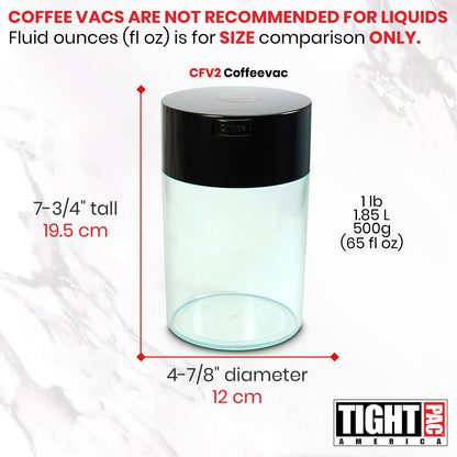 Tightpac America, Inc. Coffeevac 1 LB – la última Sellado al aspiradora Recipiente para café, Color Azul Tintado Cap & Cuerpo, Tapa Negra y Cuerpo Transparente, 1.85 litros / 1.6 Cuartos, 1