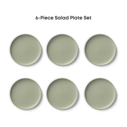 JoyJolt Mesa Platos de ensalada de gres redondos, 8 pulgadas, platos de almuerzo aptos para lavaplatos y microondas, juego de 6 platos de cocina rústicos modernos, platos de cocina para aperitivos