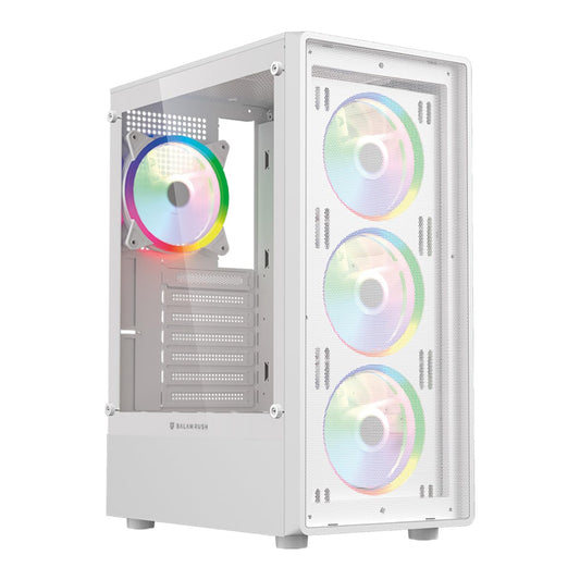 Balam Rush Gabinete Gamer Dragonfly Perform Aircool GM590AW ATX Media Torre 4 Fan RGB Cristal Templado USB 3.0 Blanco BR-935999