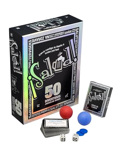 Novelty Corp - ¡Salud! 50 Juegos del Beber, Ideal para Fiestas y Reuniones, Juegos de Mesa para Adultos, Versatilidad y Diversión, Desde ''Yo Nunca'' Hasta Baraja de Póker