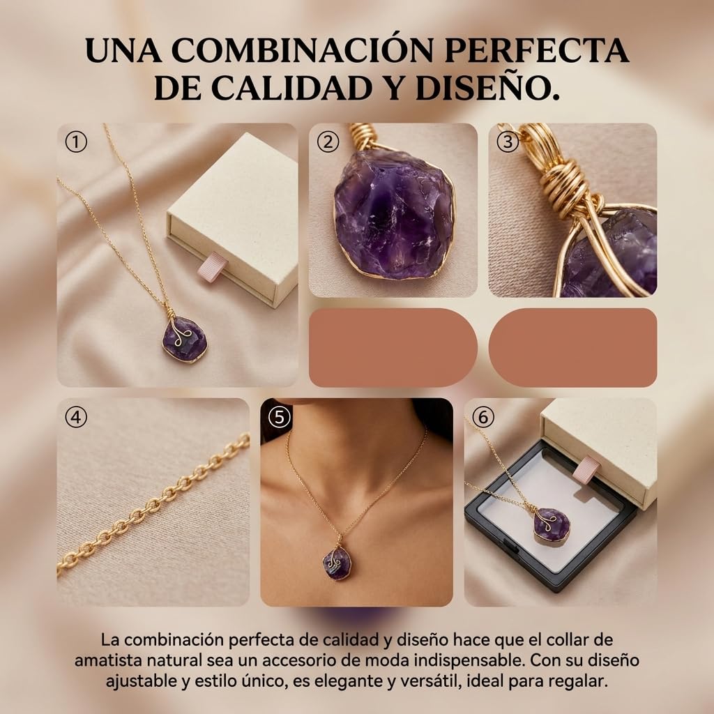 XYPHIELLE Collar de Amatista Púrpura Natural para Mujer, Dije de Cristal Espiritual Envuelto en Alambre, Joyería de Sanación y Estilo Boho, Regalo de Calma