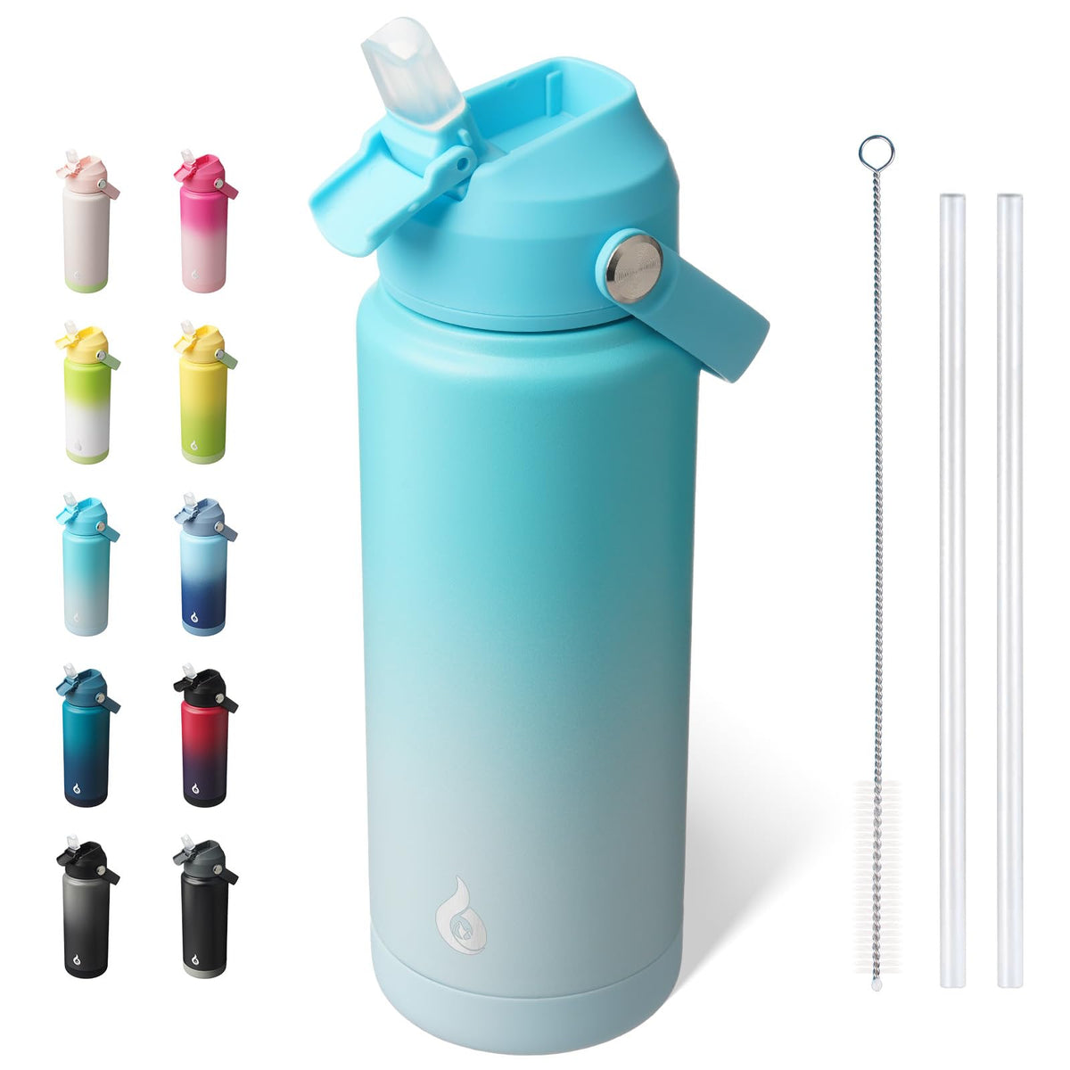 BJPKPK Botella de Agua Aislada con Popote 532 ml, Acero Inoxidable - Sea Salt - 0.7 Litros