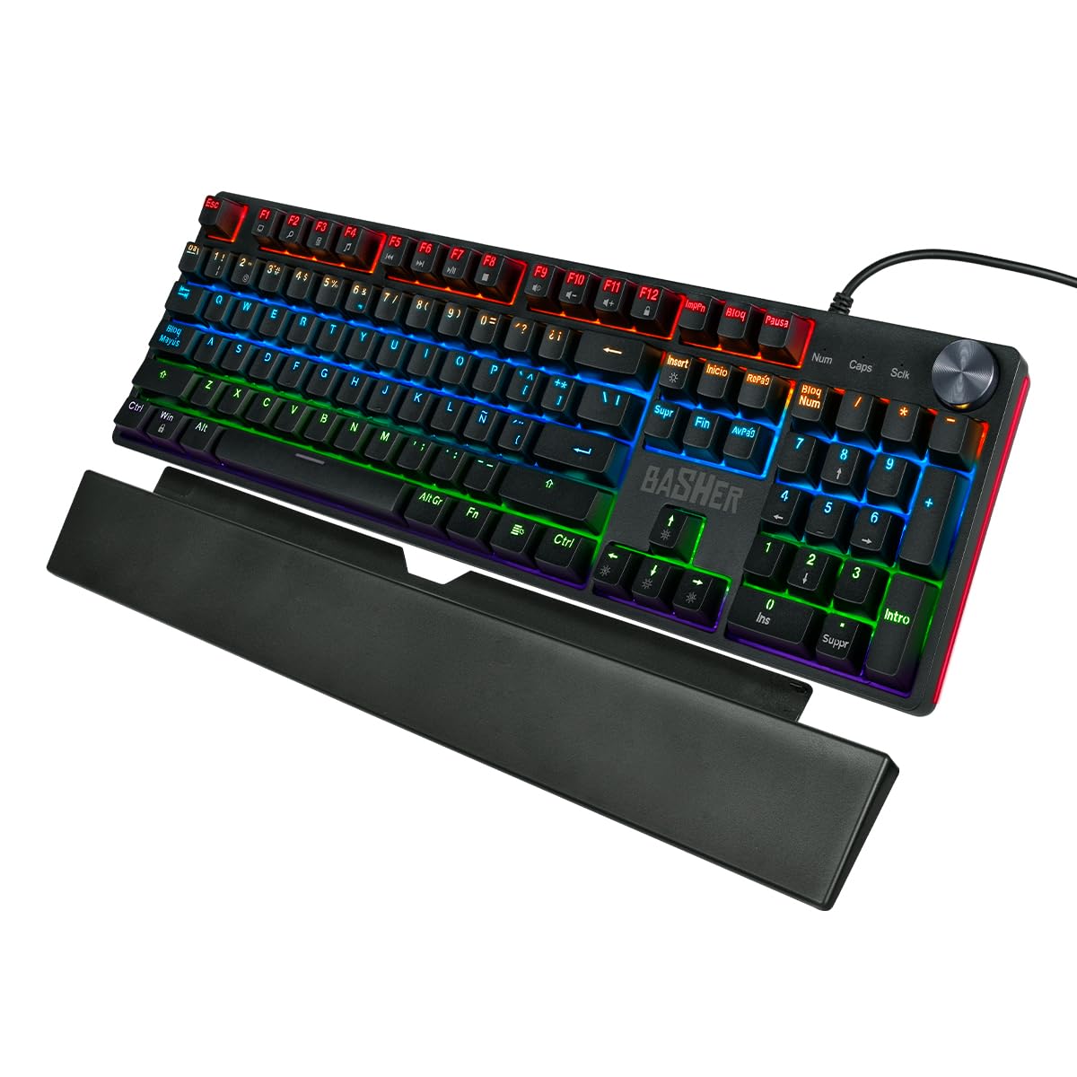 Teclado alámbrico led Rainbow Gamer para PC, reposa muñecas BASH-1004