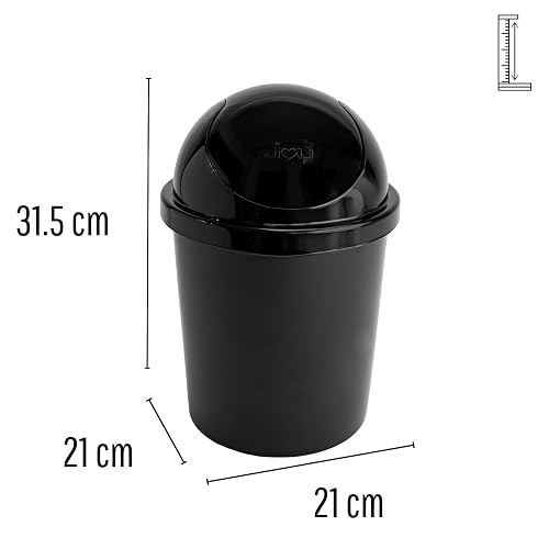 JOY - Bote de Basura Redondo, Pack de 2, con Tapa de Balancín, Ideal para Mantener la Limpieza en el Hogar y Oficina, 5 Litros de Capacidad, Plástico Libre de BPA, Negro