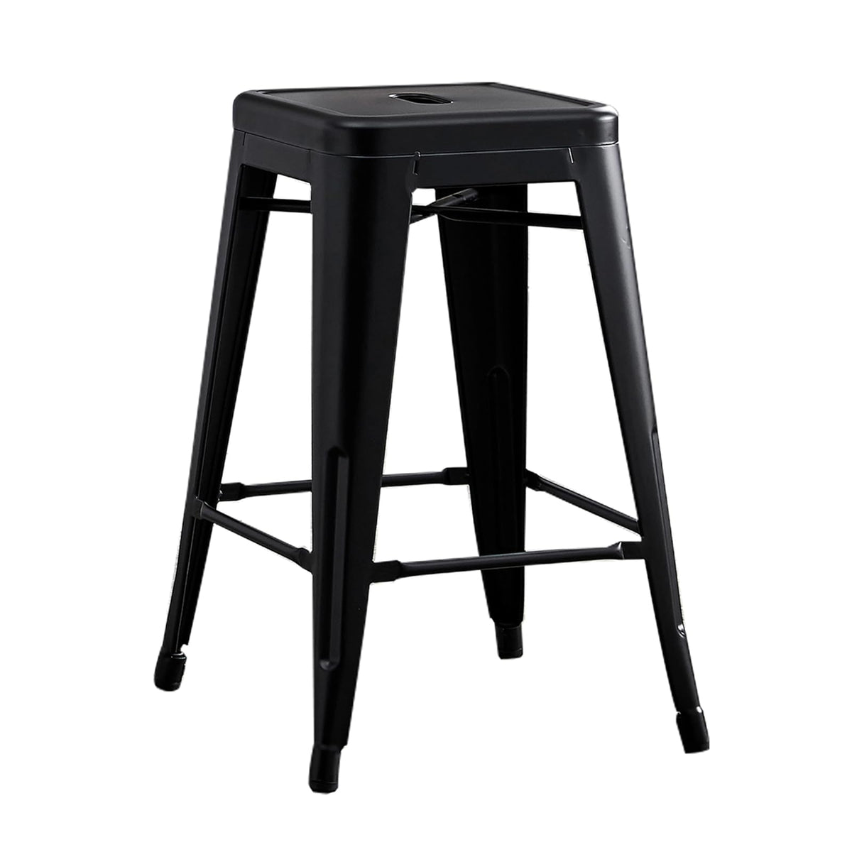 AC Pacific Modern Backless Light Weight Industrial Metal Barstool 4 Leg Design, 24" Seat Bar Stools (Set of 2), Matte Black Finish
