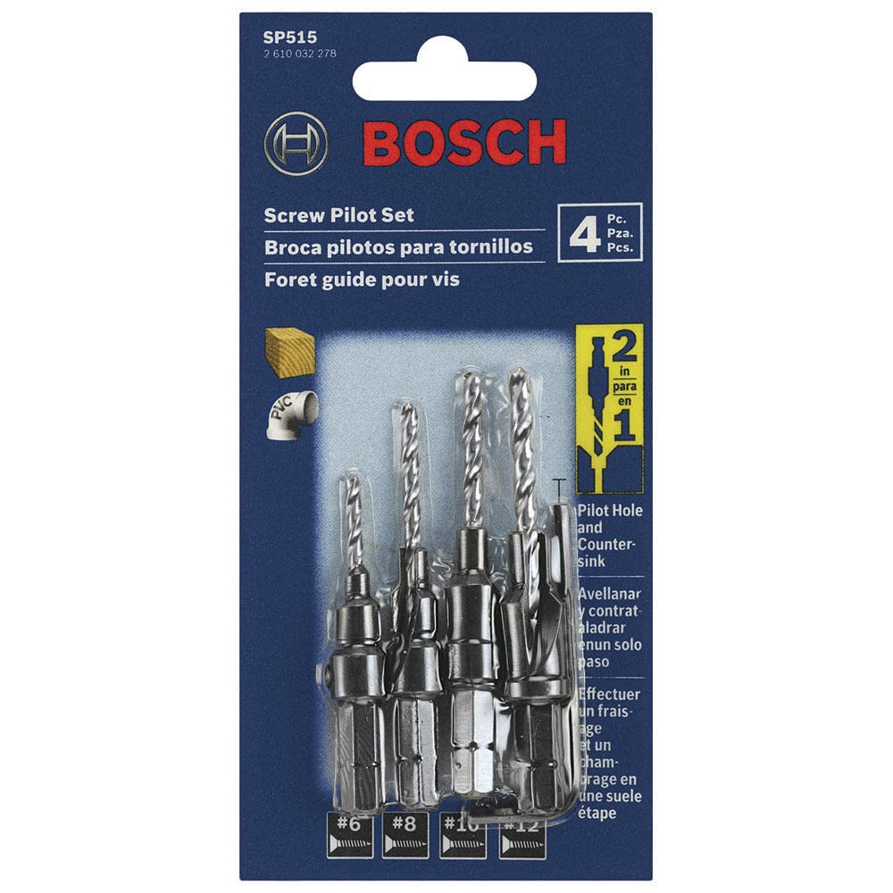 BOSCH SP515 Juego de brocas avellanadas de vástago hexagonal de 5 piezas con #6, #8, #10 y #12