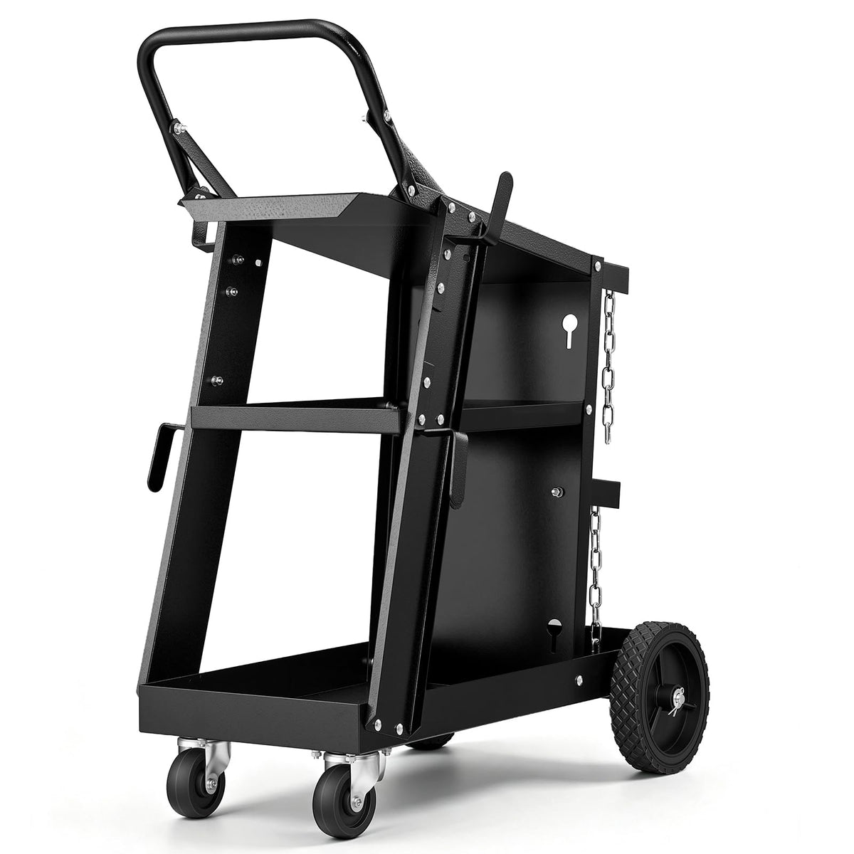 VEVOR - Carrito de soldadura de 3 niveles, resistente con capacidad de peso estático de 400 libras, ruedas giratorias de 360°, cadenas de seguridad de almacenamiento de tanques, carrito de soldadura MIG rodante para máquina de soldadura TIG, ARC, MMA