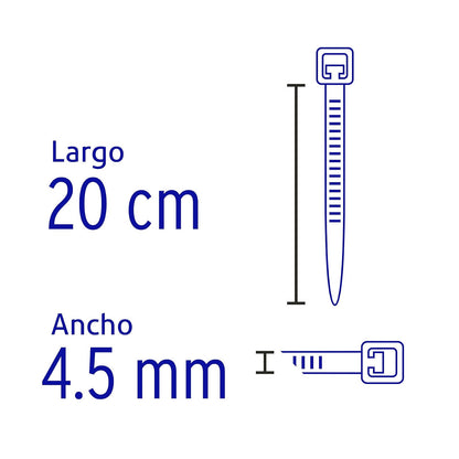 Volteck CIN-5020-M, Bolsa con 1000 cinchos plásticos 50lb 200 x 4.5 mm color natural