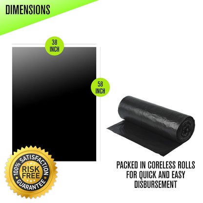 Aluf Plastics - RL-3858XH 55 Gallon Trash Can Liners (100 Count) - 38" x 58" - Thick 1.5 MIL Equivalent Black Trash Bags for Bathroom, Kitchen, Office, Industrial, Commercial, Recycling and More